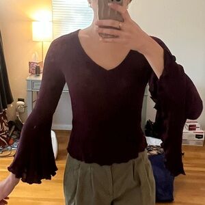 Free people Burgundy Bell Sleeve Top